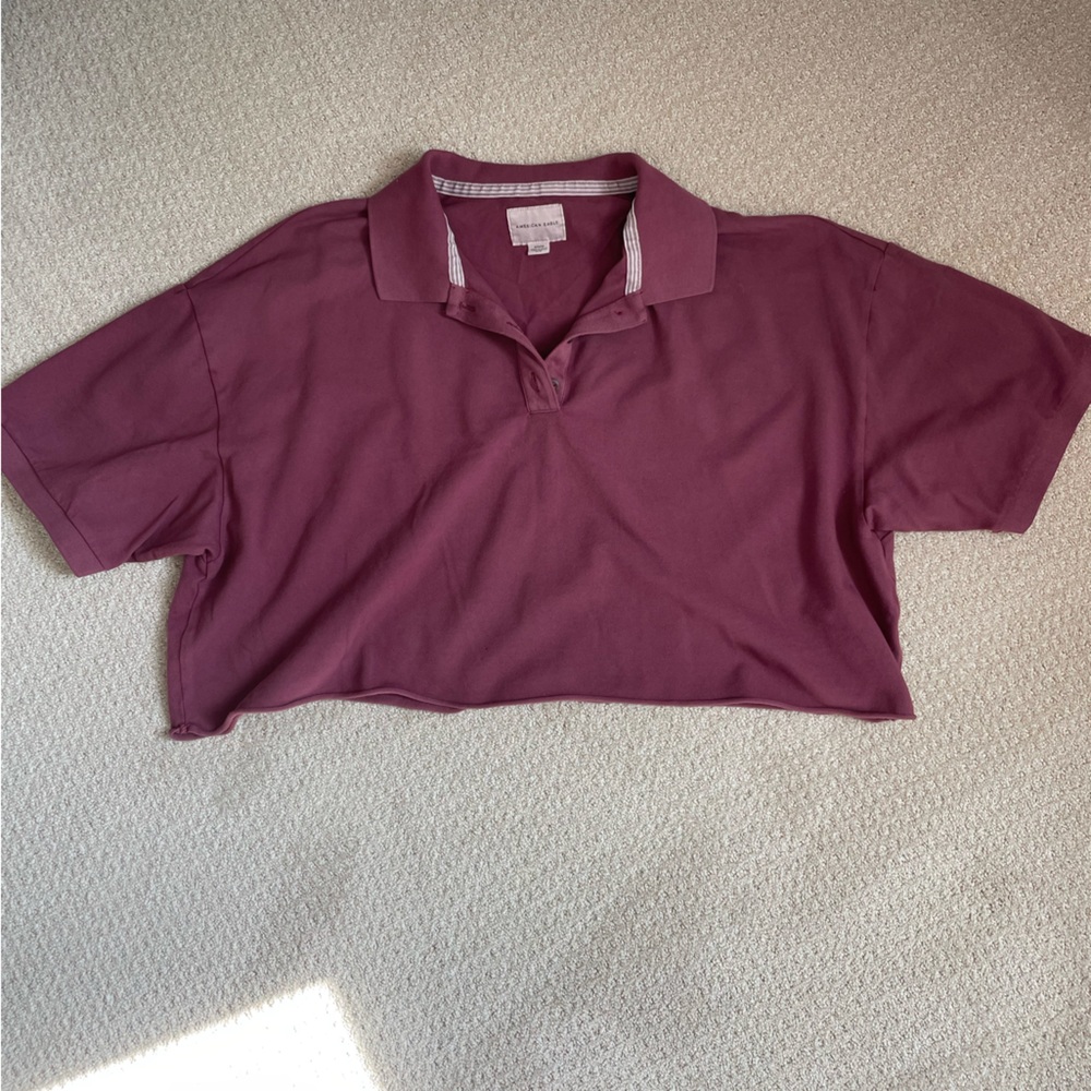 American Eagle Purple Cropped Polo Shirt